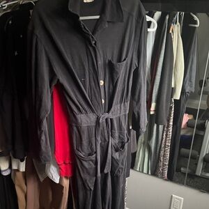 302-Free‎ People Black Button-Up Jumpsuit